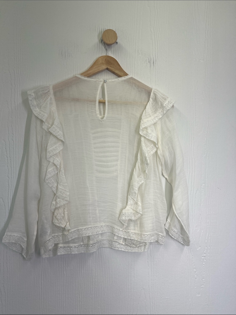 Free People - Jasmine Ivory Ruffled Lace Boho Lightweight Blouse Size Small - Picture 11 of 11